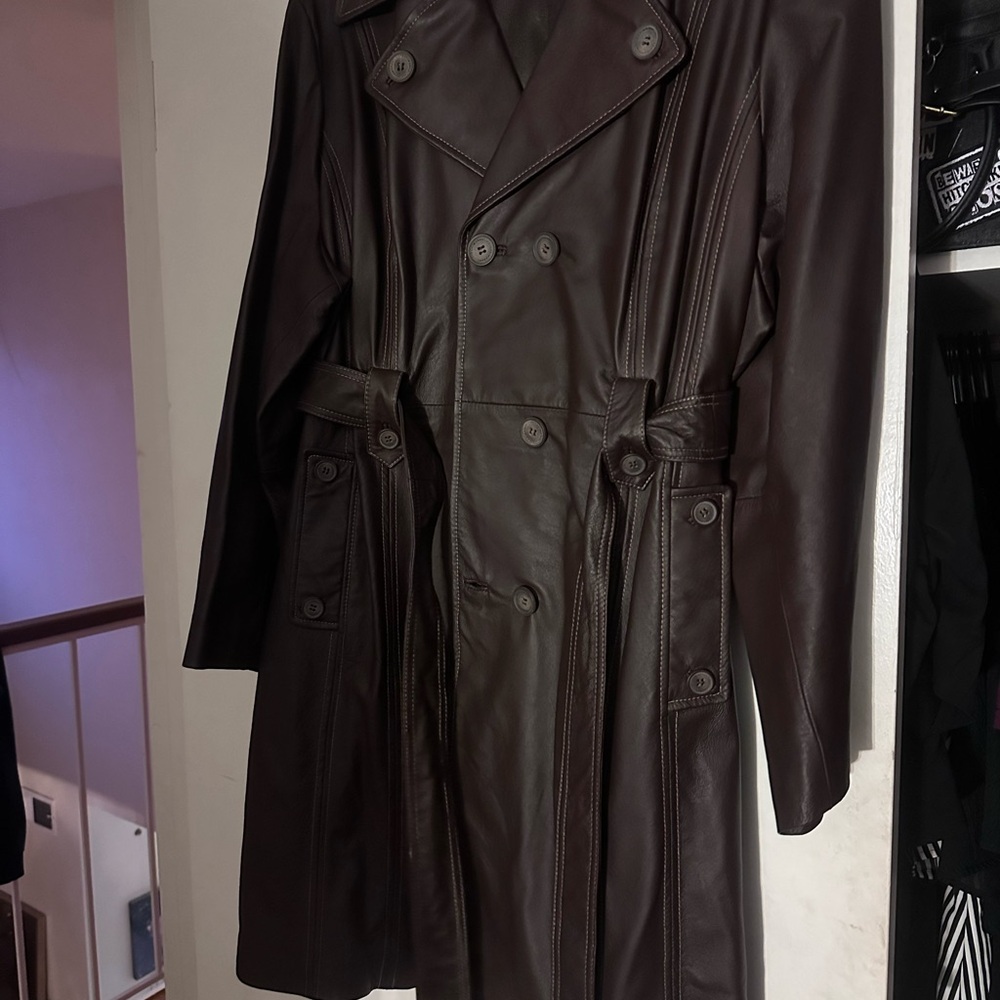 Isaac Mizrahi Dark Brown Leather Trench Coat